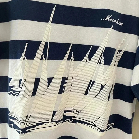 [L]Holland America Blue /White Sail Boat  Pattern 1/2 S/S 100 Cotton Shirt - Picture 3 of 9